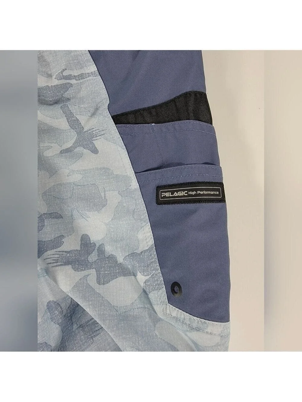 Pelagic High Performance Board Shorts Mens 32 Camo Fish Swim Beach Blue Stretch